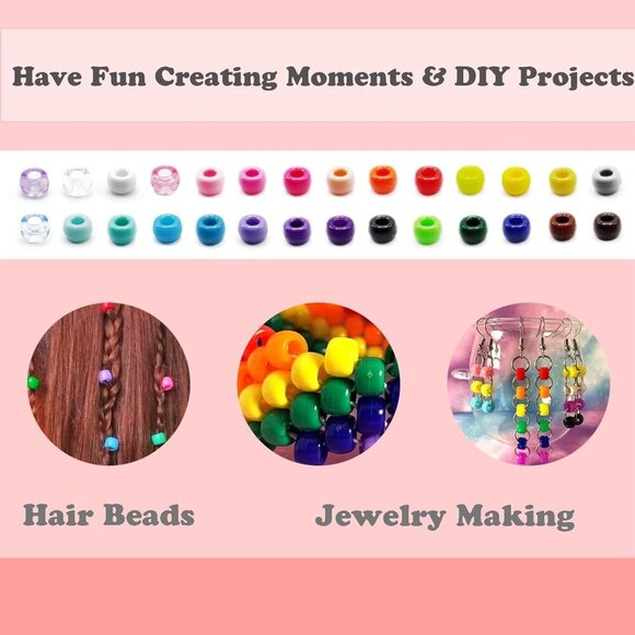 Pony Beads, 4200pcs 28 Colors Plastic Bead for Craft Bracelets Making, Hair Bead - Picture 4 of 7